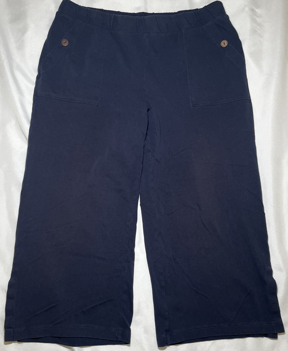 J Jill Purejill Wide Leg Cropped Pants Cotton Linen Blend Blue Size LP Petite